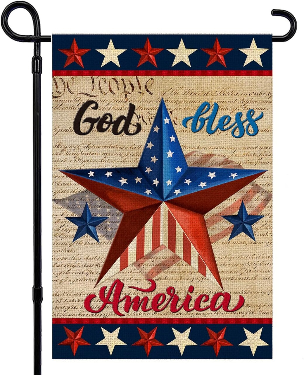 Patriotic God Bless America 4th of July Garden Flag 12 x 18 Inch Vertical Double Sided Blue Red Star Independence Day Memorial Day Yard Outside Décor